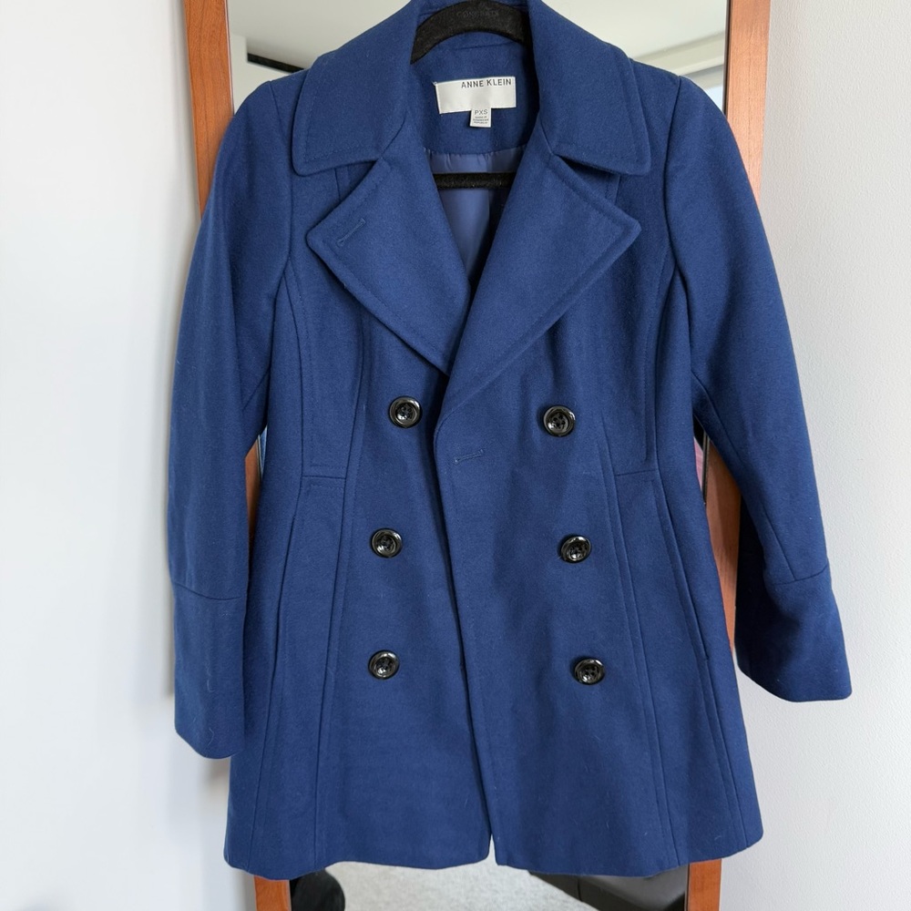 Anne Klein Blue Double Breasted Peacoat - Petite XS
